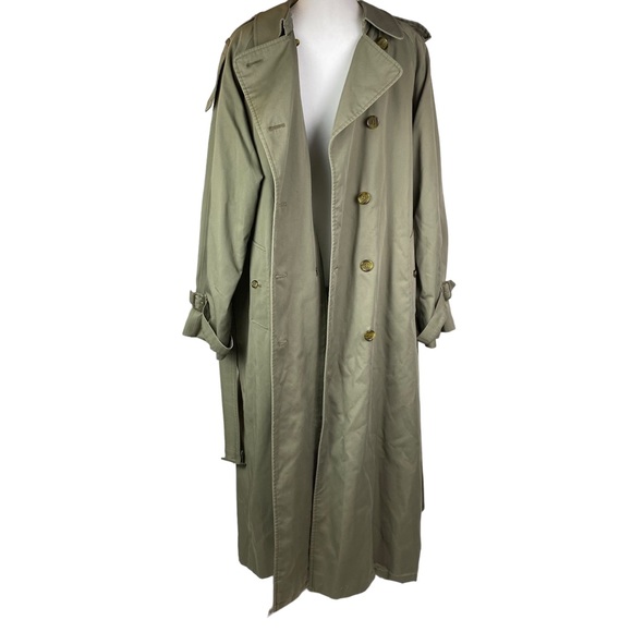 Vintage Burberry khaki green trench coat w/removable wool liner and belt XL - Picture 4 of 15